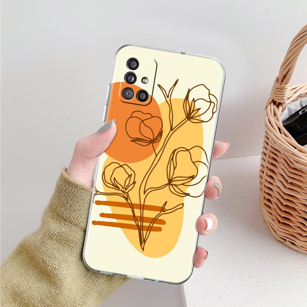 Phone Case For Samsung A15 A13 A35 A55 A51 A71 A41 A31 A21S A03S A05 A17 A23 A25 A33 A53 A73 5G A07 4G Clear Cover One Line Art