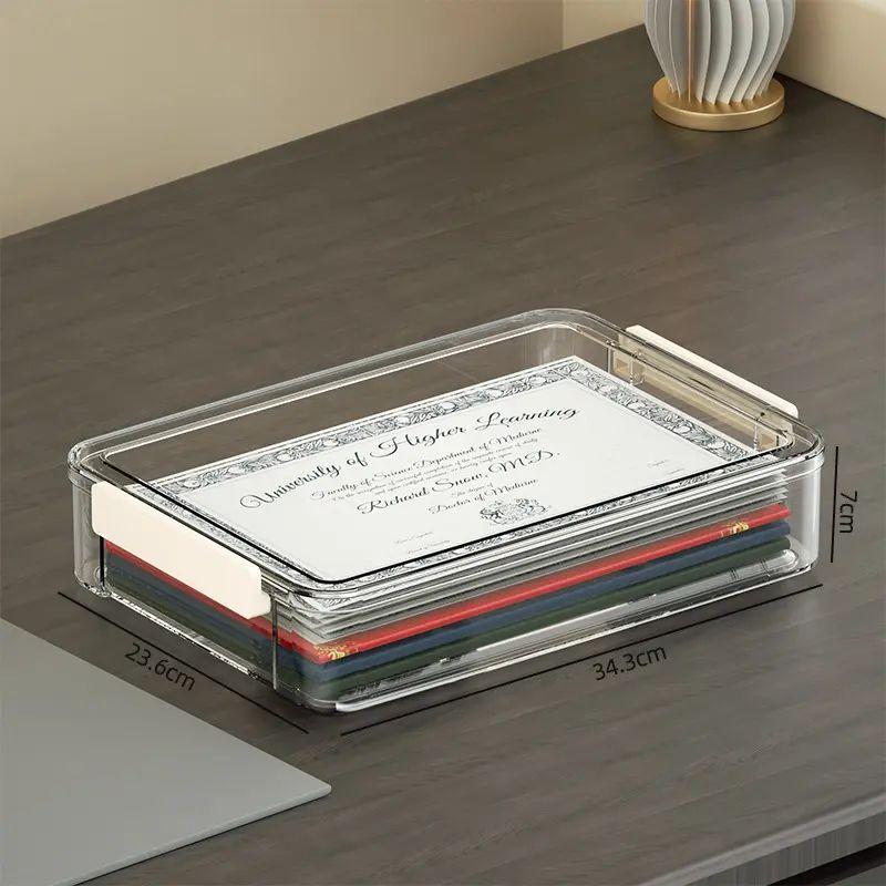 Desktop Dustproof Certificate Storage Box File Materials Finishing Box Household Register Important Certificate Moisture-Proof File Bag