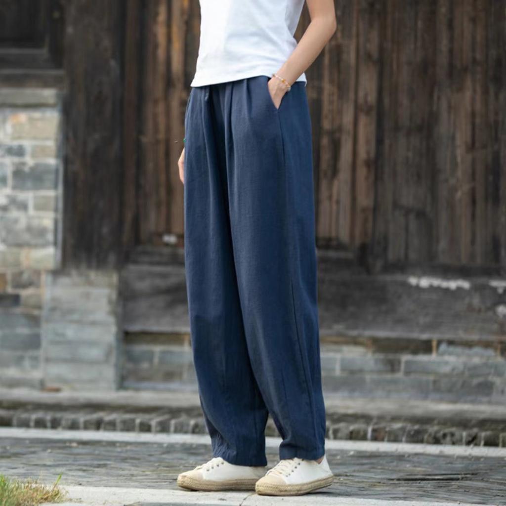 Unisex Spring Summer Loose Harem Pants Linen Fitness Yoga Pants Martial Arts Training Trousers