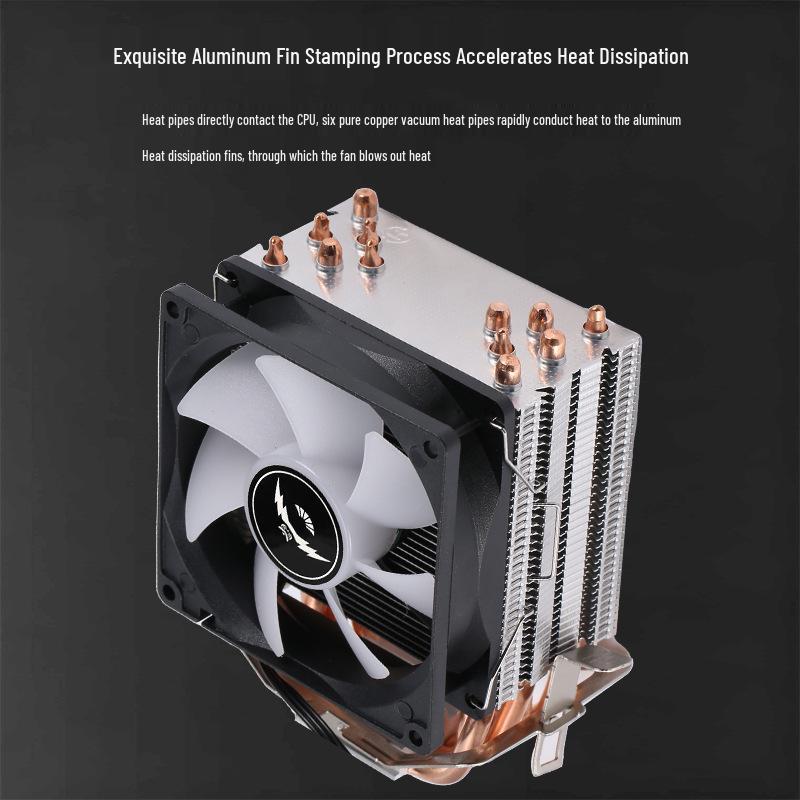 6 Copper Pipe CPU Cooler: Silent Tower Fan with 4 Heat Pipes for Desktop, Compatible with X79/x99 Motherboards