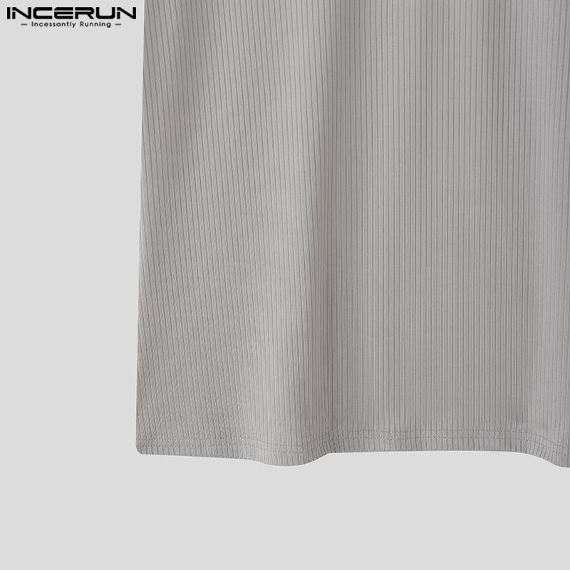INCERUN Men Short Sleeve Stitching Casual Rib T-shirts Tops
