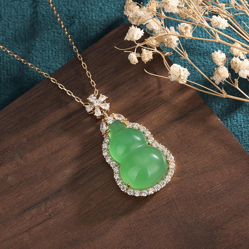 Aieryuan Ethnic Style Green Chalcedony Gourd Jade Pendant Necklace