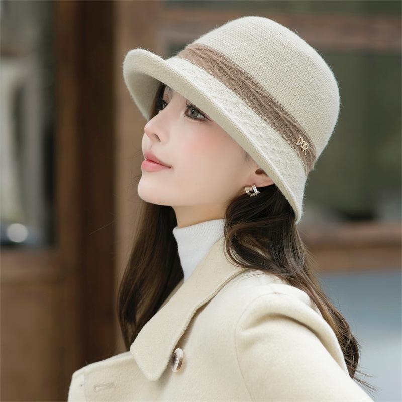 Fashionable Basin Hat Korean Style Wool Fisherman Hat for Women Japanese Style Literary Knitted Bucket Hat Autumn and Winter Versatile Hat Large Brim