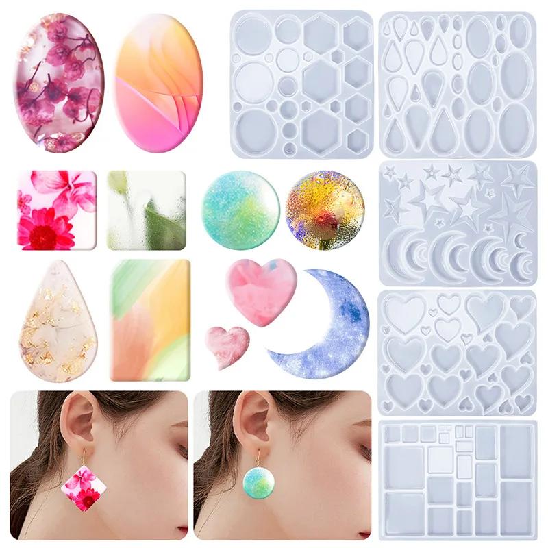 3D Patch Epoxy Resin Silicone Mold Geometry Heart Moon Earring Pendant Mould DIY Epoxy Resin Jewelry Craft Casting Silicone Mold