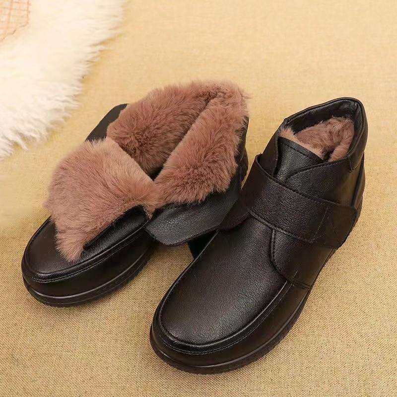 

Зимние мягкие кожаные туфли для мам из хлопка, женские бархатные теплые ботинки для женщин среднего и пожилого возраста, короткие сапоги на плоской подошве, нескользящие хлопковые туфли для пожилых людей 40