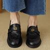Cowhide Version~ Camellia Platform Loafers Women's Black Round Head Single Shoes Soft Sole One Pedal British Style Small Leather Shoes