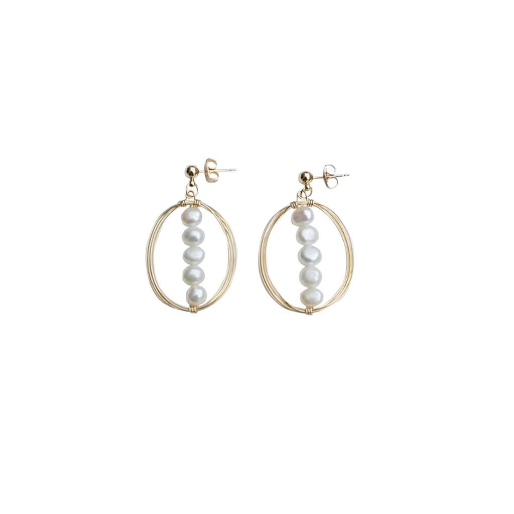 Natural Freshwater Baroque Pearl Handmade Wrapped Circle Earrings Earrings Japanese and Korean Femininity Jewelry Silver Needle