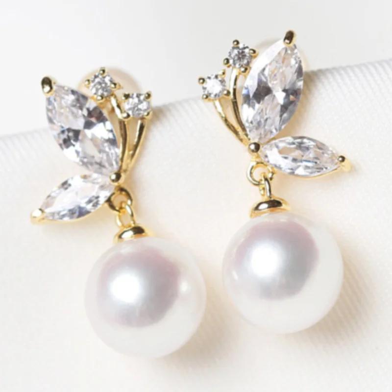Simple Stylish Simulated Pearl Earrings with Cubic Zirconia Fashionable Women Silver Color Luxury Trendy Jewelry