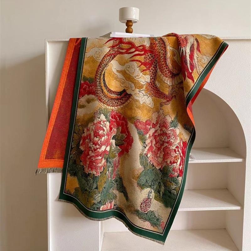 Mid-winter digital printing lengthened thickened warm imitation cashmere scarf mythical shawl women's high sense