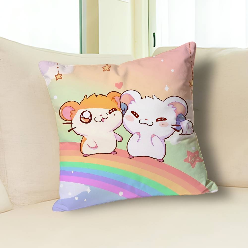 H-Hamtaros Cute Hamster Pillow Cases for Bedroom Living Room Sofa Home Decor Polyester Cushion Cover with Zipper