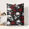 Skulls Roses Flannel Blanket Throw Blanket Soft Warm Sofa Bed Camping Car Home Decor Unique Christmas Gift C9301270