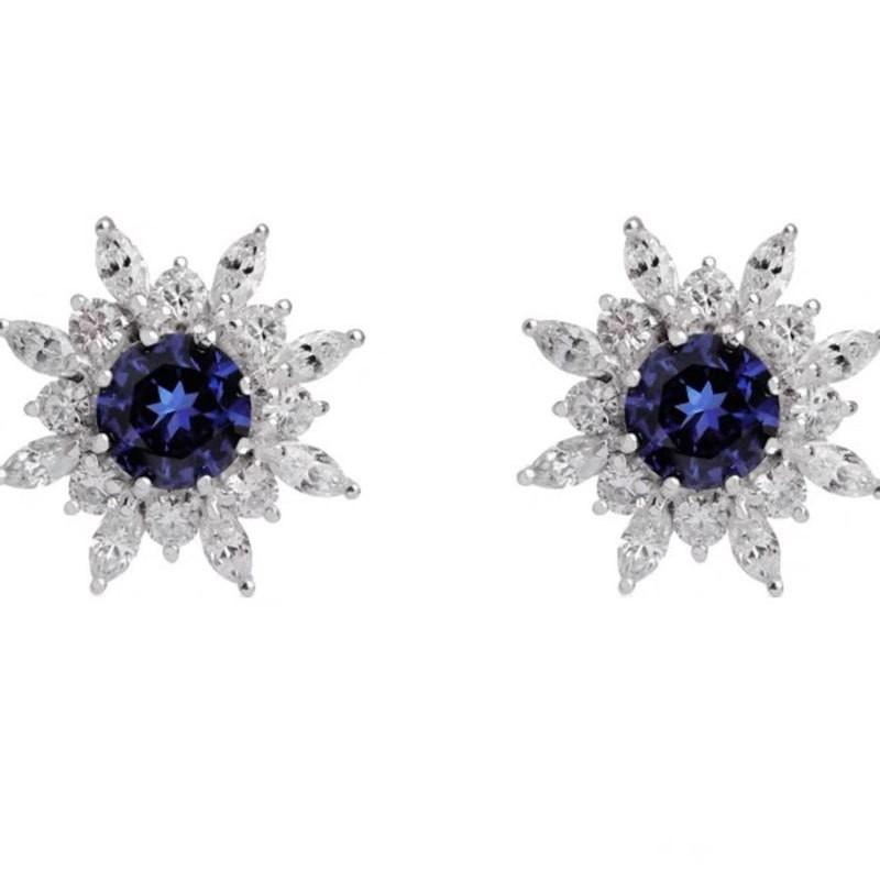 Exquisite Blue Zircon Snowflake Stud Earrings Fashion Silver Needle Flower Earring for Women Christmas Festival Gift