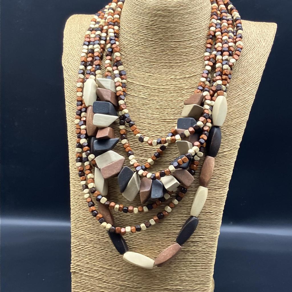 Ethnic Retro Wood Multi-layer Long Necklace