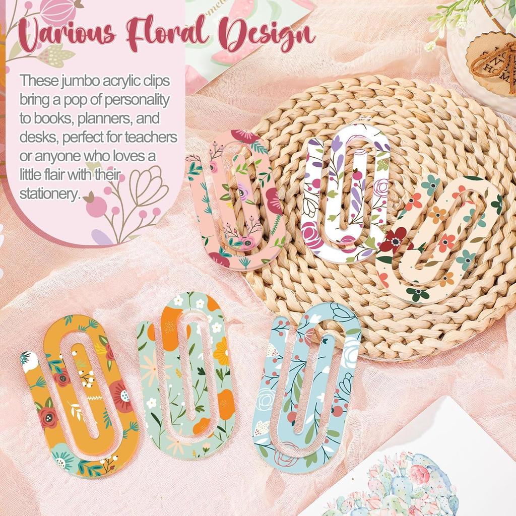 6/12/18 Pcs Jumbo Flower Acrylic Paper Clips Multicolor Floral Paperclip for Office Bookmark Gift Book Lovers, Desk Accessories