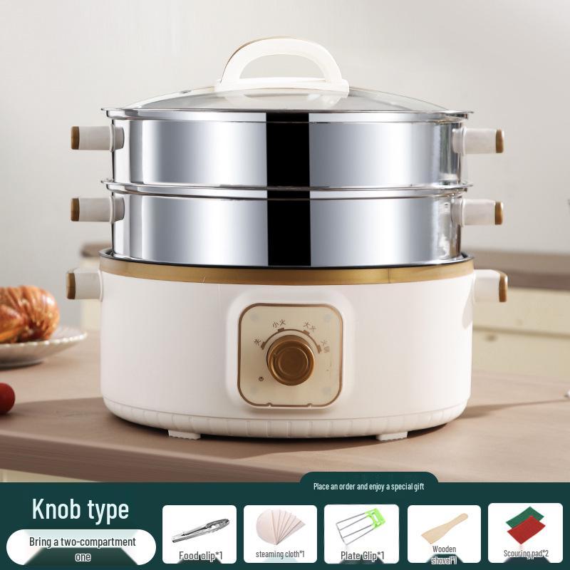 Vaporiera Elettrica a Tre Piani: Multifunzionale, Spegnimento Automatico, Grande Capacità, Timer, Pentola Elettrica Multi-livello, Cestello per Cottura a Vapore