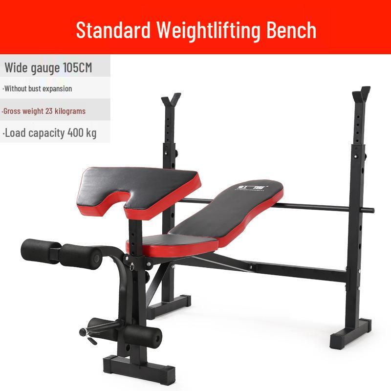 Foldable Multifunction Weightlifting Bench: Bench Press, Squat Rack, Barbell, and Dumbbell Fitness Equipment Set.