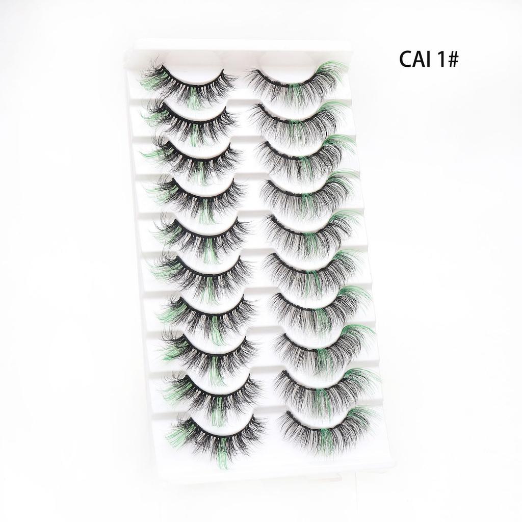 Manufacturer Wholesale 10 Pairs of Colored 3D False Eyelashes, European and American Multi-level Messy and Dense 3D Eyelashes, Cross-border Supply