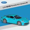 WELLY 1:24 Scale Porsche 911 Carrera 4S - Alloy Die-Cast Model Car, Official Licensed Collector's Display Gift with Detailed Int
