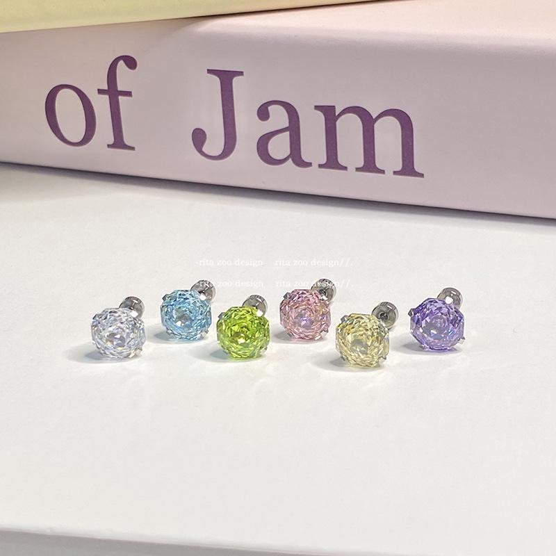 Multi-Color Rose Flower Cartilage Stud Earrings with 8mm 5A Zircon Stone