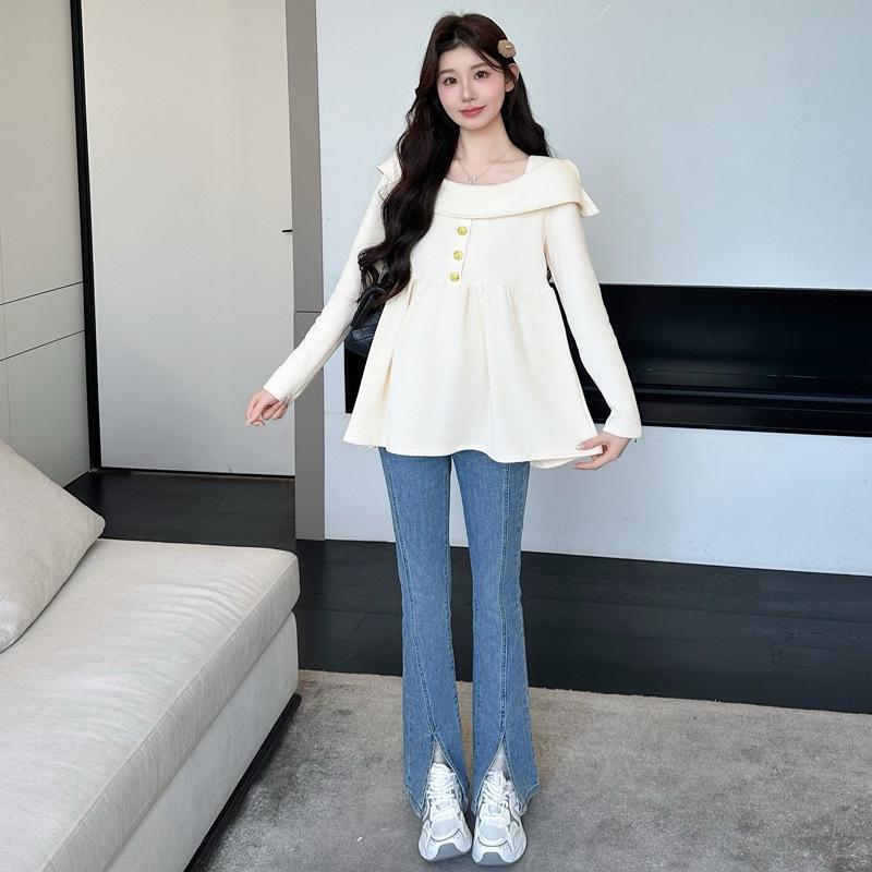 2025 A/W French Square Neck Maternity Knit Top 2XL абрикосовый