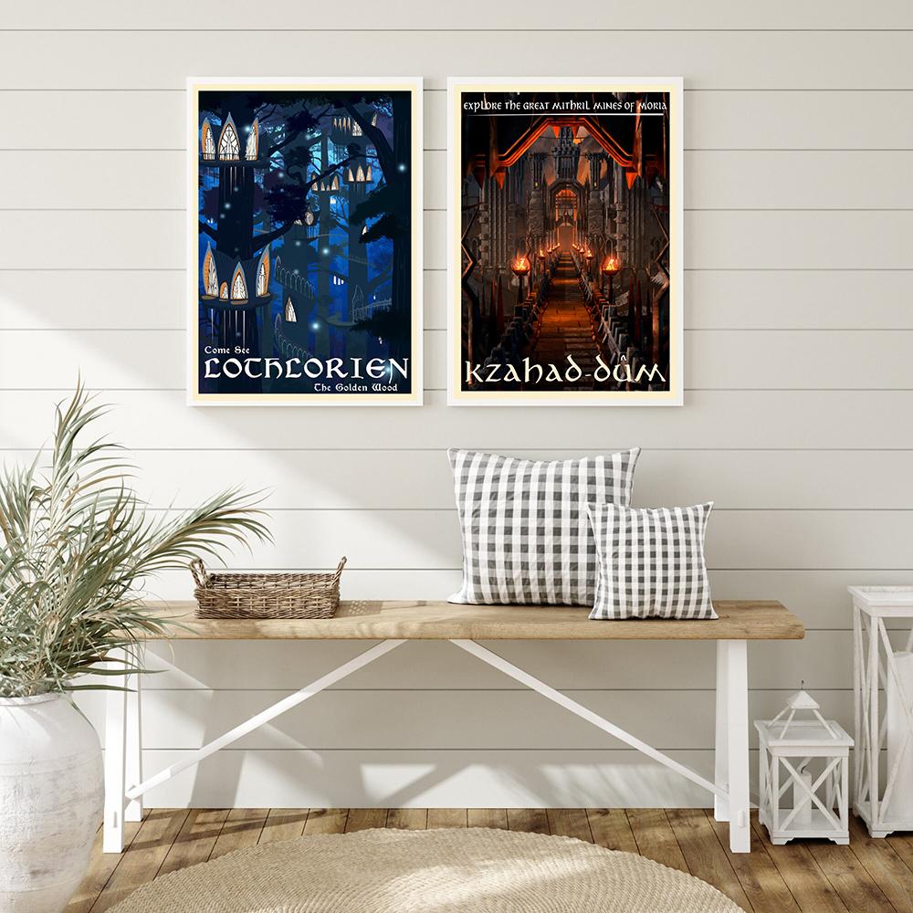 Vintage Travel Posters Middle Earth Lothlorien Mordor Illustration Prints Landscape Fantasy Literature Art Wall Pictures Decor No Frame