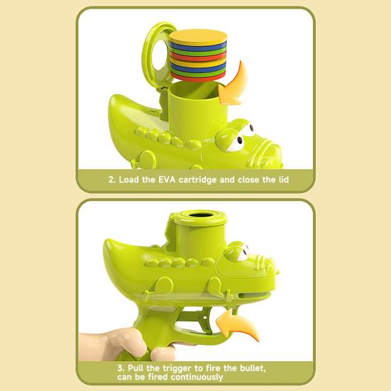 Cartoon Crocodile Disc Launcher Toy with 15 EVA Discs Outdoor Garden Backyard Lawn Park Kids Flying Disc Shooter Game Toddlers Boys Girls Gift