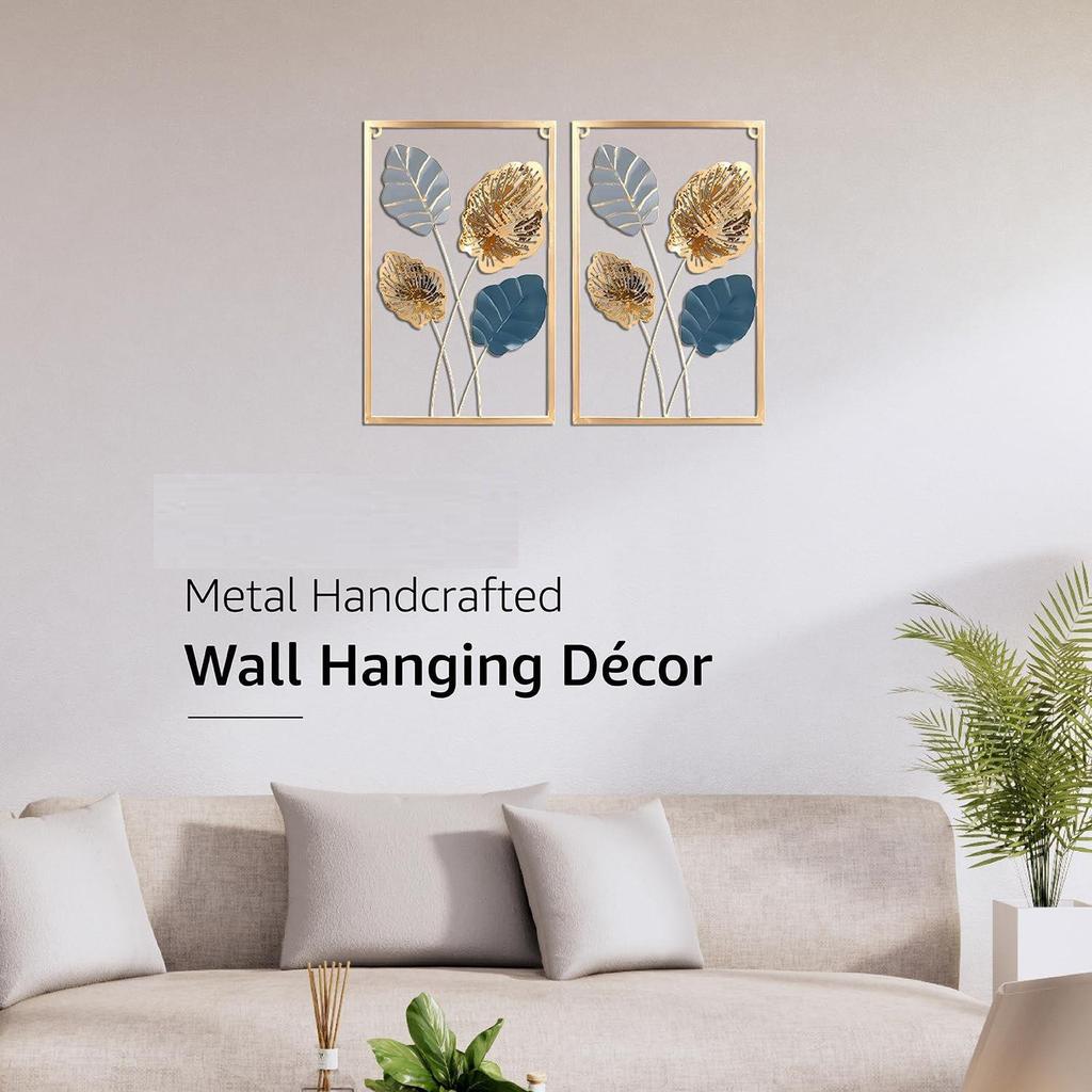 Gold Metal Wall Art Decor for Living Room | Elegant Iron Wall Hanging |  Wall Hanging | Wall Décor | Easy Installation | 42 x 28 cm Each | Set of 2