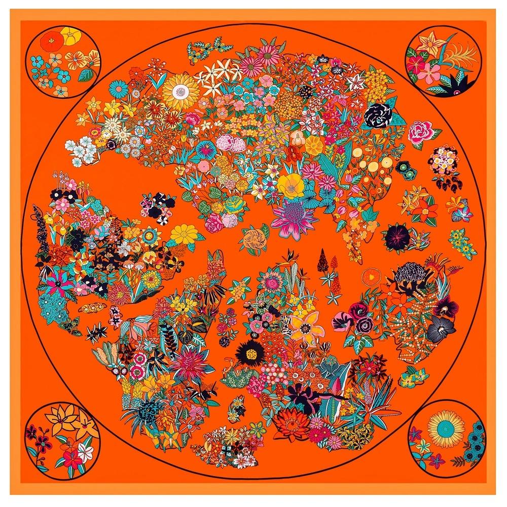 

130см Шарф из искусственного шелка Женский Ретро Цветочный принт Столы Шали Квадратная Бандана Роскошный Платок Хиджаб Шарф Женские Фуляры 130x130cm