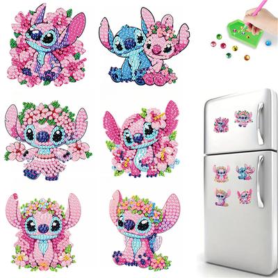 6 piezas/Juego Serie Stitch Ángel Imanes de Pintura de Diamantes para Refrigerador Arte de Diamantes Imanes de Nevera para Adultos Kits de Imanes de Nevera de Arte de Diamantes