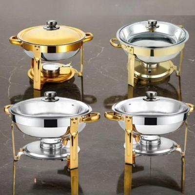 Alcohol Stove Large Capacity Circular Gold-plated Insulated Heating Furnace Hotel Restaurant Stainless Steel Buffet Stove