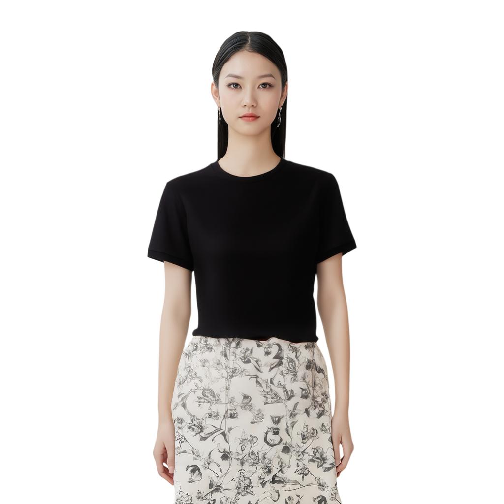 Moncler SS21 Back Logo Pattern Crew Neck Short Sleeve T-Shirt Women Tops Black 0938C7B010829H8999