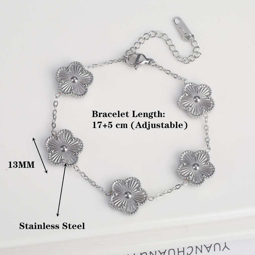 Light Luxury Fashion Stainless Steel Five Leaf Flower Adjustable Bracelet Vintage for Men Women Fashion Wrist Jewelry Clover