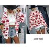 GMXIA Autumn Winter Women's Loose Hooded Zipper Cardigan with Woolen Print Christmas Style Coat for Women