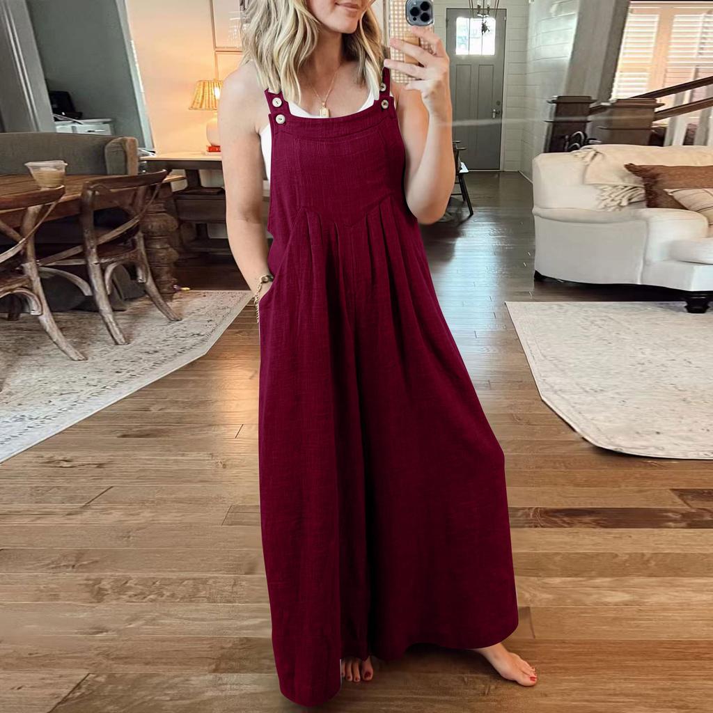 Baumwolle Leinen Damen Latzhose Hosenträger Hose Locker Lässig Weiblich Frauen Einteiler Weites Bein Strampler Overalls Jumpsuit Streetwear