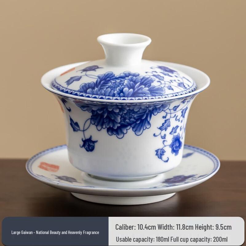 Large Blue and White Porcelain Gaiwan