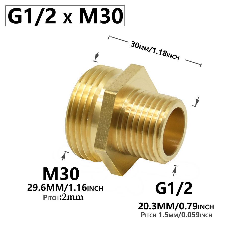 Brass G1/2 G3/4 Male Female To M30 Thread Connector Reducing Copper Fittings For Cleaning Machine Kitchen Bathroom