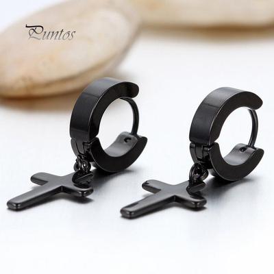 JewelryWe 4 Pairs Stainless Steel Cross Dangle Hinged Hoop Huggie Earrings for Men Women