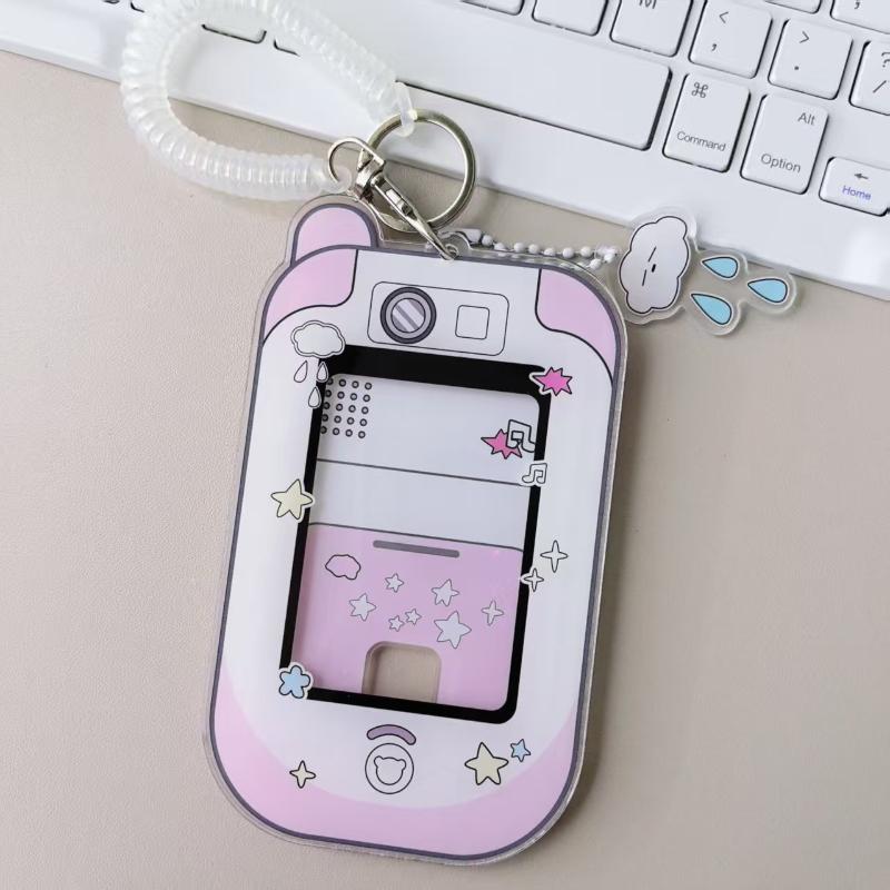 1Pcs Cute Camera Shaped Acrylic Photocard Holder With Coil Lanyard Clear Window Anti Drop Design For Kpop Fans Collecting Idol