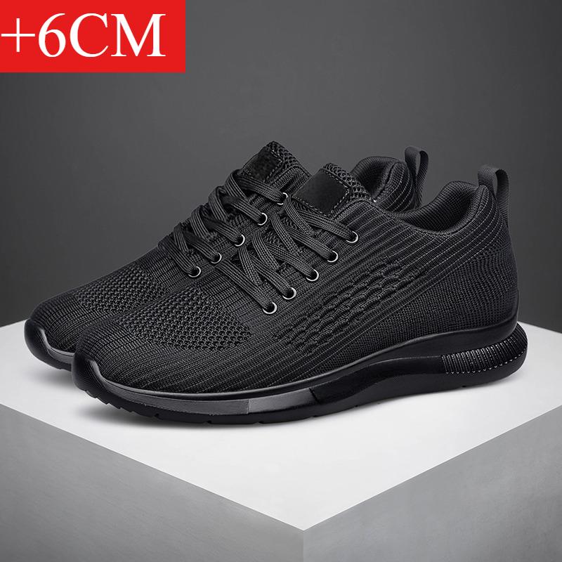 Men's 6-10CM Height Increasing Sneakers Black Knit Breathable Lightweight Comfortable Non-slip Daily Sports Shoes