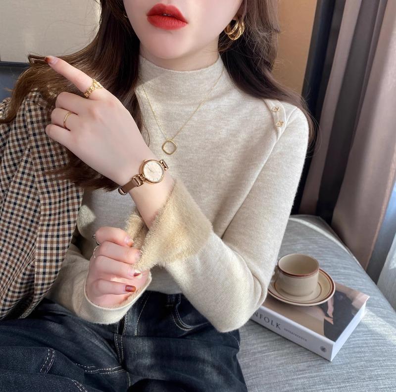 Fleece thickened bottoming shirt women's winter new integrated fleece sweater high-end knitted top