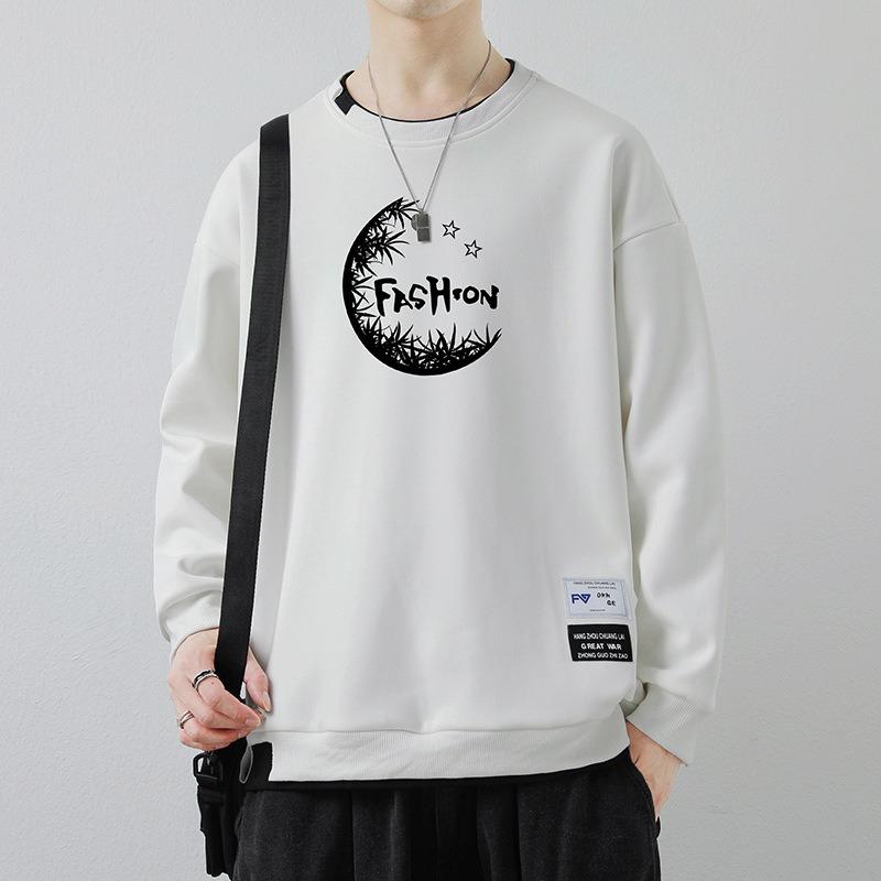 Spring New Men's Pullover Round Neck Printed Contrast Long-Sleeved Fake Two-Piece Sweaters