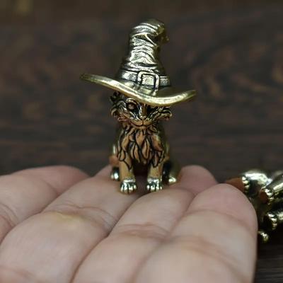 2 PCS Vintage Brass Cat Figurine - Antique-Style Home & Office Desk Decor, Creative Tea Pet Collectible