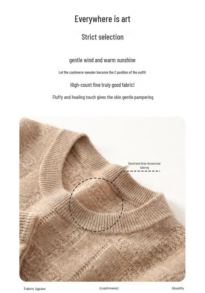Women's Textured Cashmere Crew Neck Long-Sleeve Pullover Top for Autumn/Winter