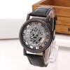 Módní Business Skeleton Hodinky Pánské Gravírování Duté Reloj Hombre Společenské Křemenné Náramkové Hodinky Kožený Řemínek Dámské Hodinky