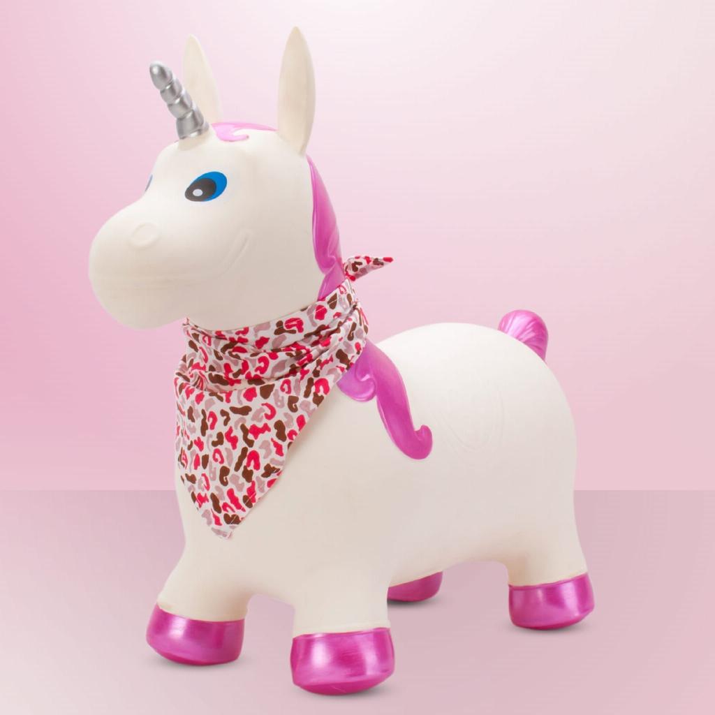 Children's Jumper for Jumping with Pump Unicorn White with Shiny Horn with Bandana