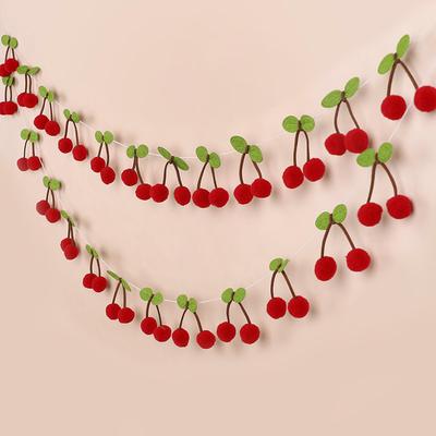 כדורי לבד זר דובדבנים מסיבת יום הולדת ראשון לילדות שלט DIY פירות תלייה על הקיר קישוט חג המולד בייבי שוור קישוט לבית