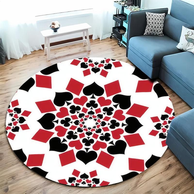 "Card Suit Pattern Rug for Game Rooms" round carpet for home sofa bedroom, gift