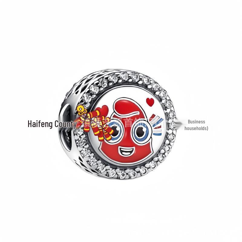 Pan Jia S925 White Copper Cartoon Pendant Beads for DIY Bracelets: Rhinestone-Inlaid Anime Jewelry Accessories