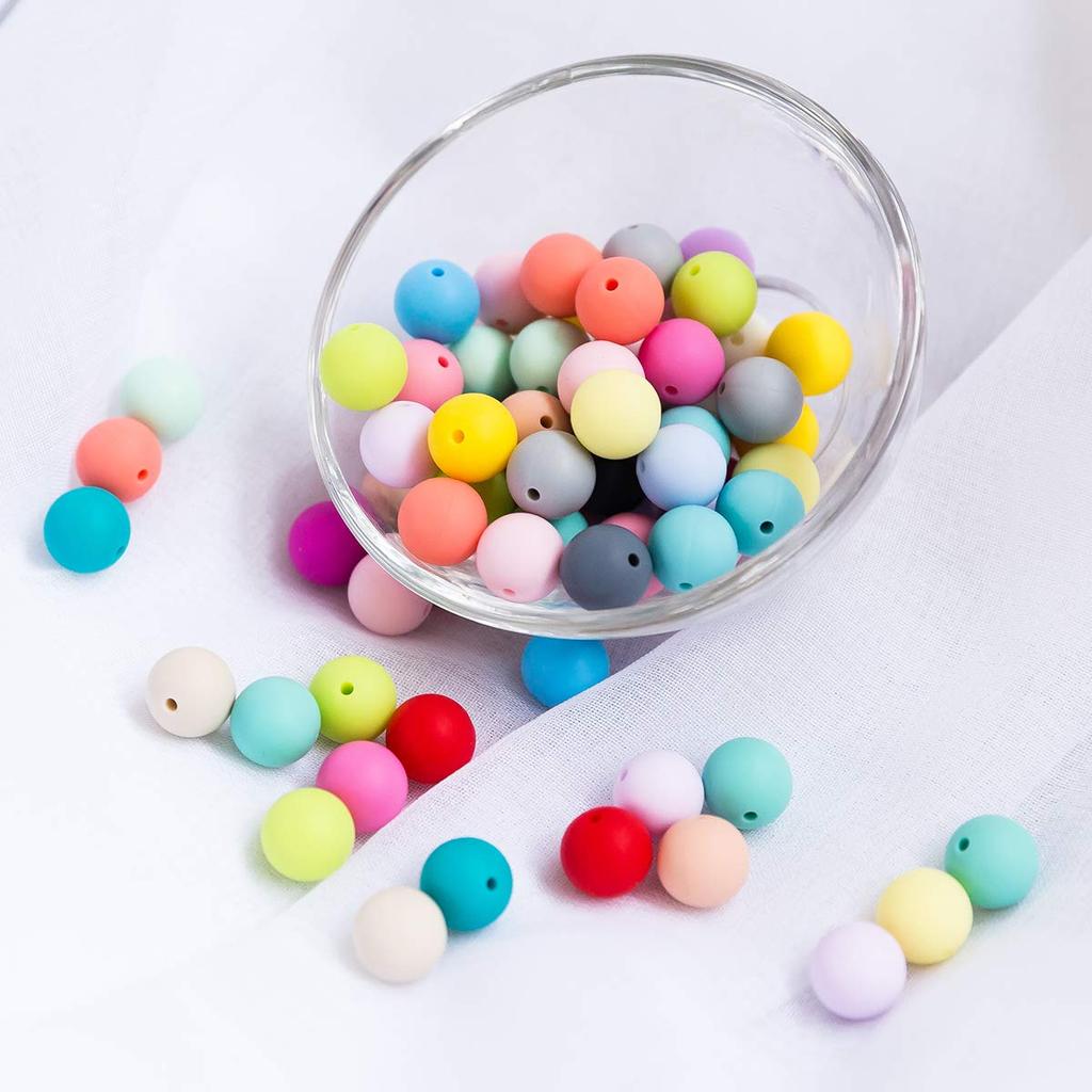 Promise Babe Silikon gemischt rund aus sterilisierbar von Handarbeit Zubehör handgefertigten Bedarf Perlen, Farben, 15 mm/100 Stück, Perlen, Silikon,