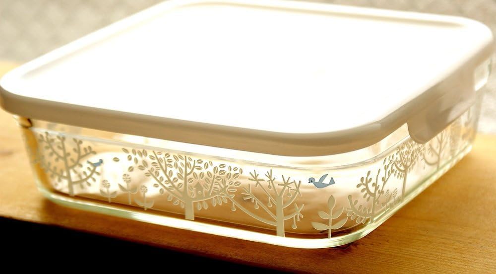 Iwaki Shinji Kato Petit Bois Glass Storage Pack Heat-Resistant Container, Square, Large, 1.2L, & Microwave, B3248-SNC1